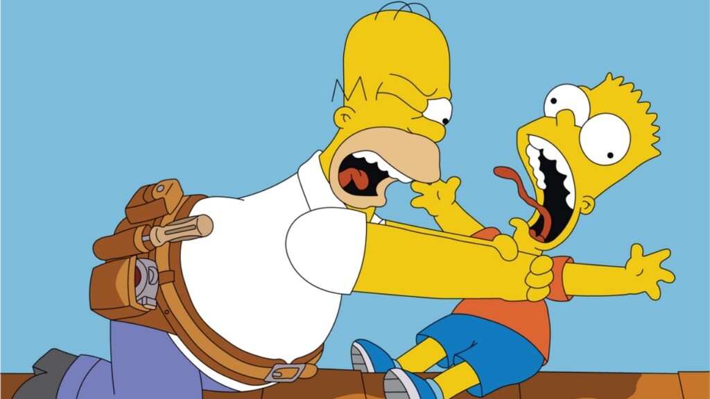 Homer enforcando Bart em Os Simpsons
