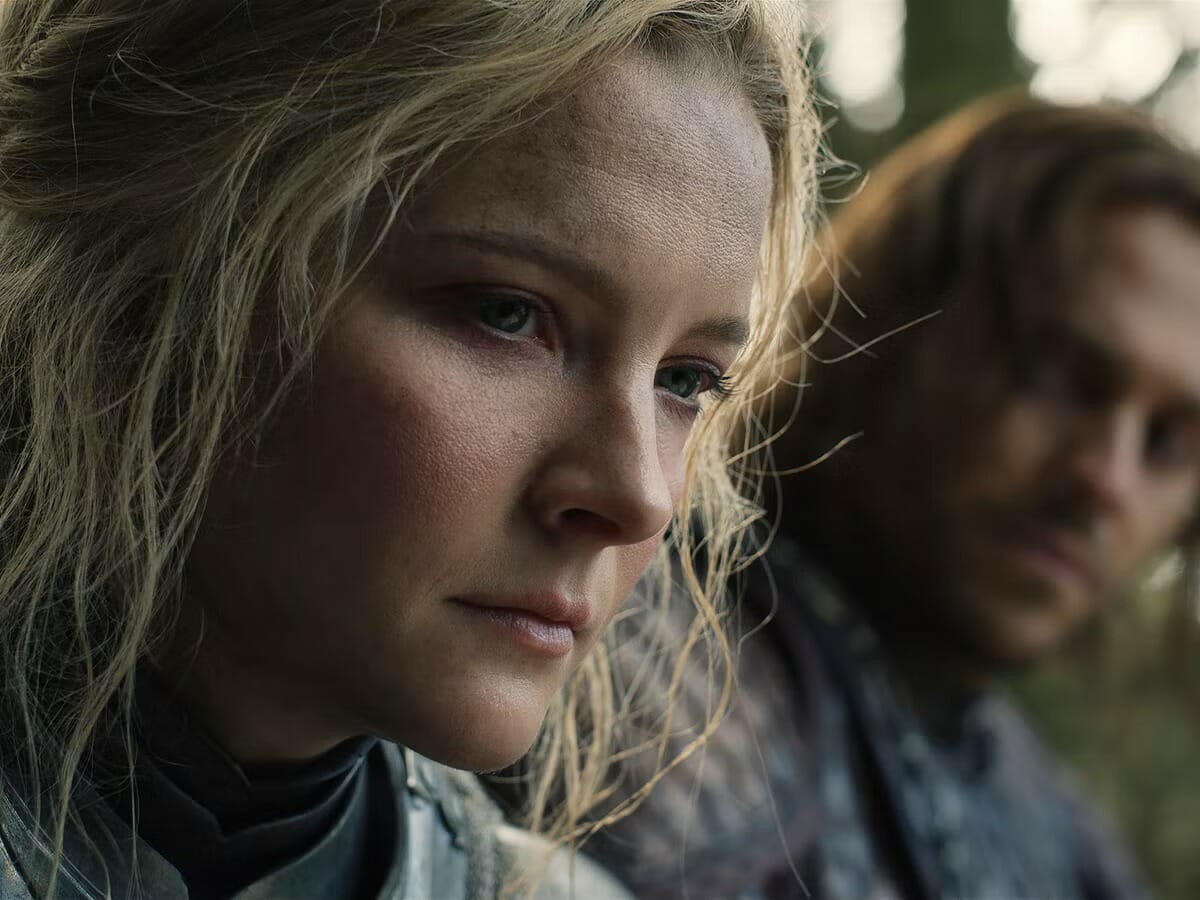 Galadriel e Halbrand em Os Anéis de Poder