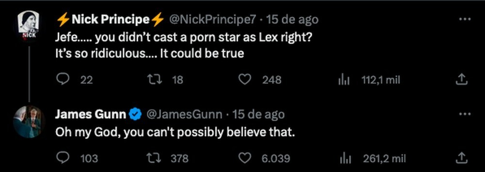 Resposta de James Gunn no Twitter