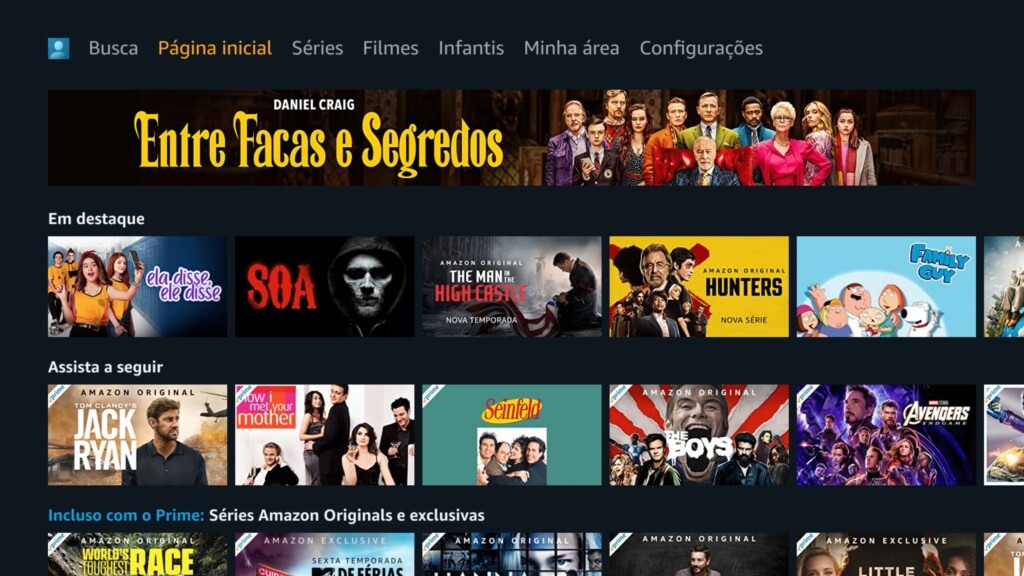 Interface do Prime Video