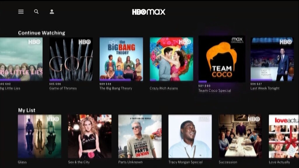 Interface do HBO Max