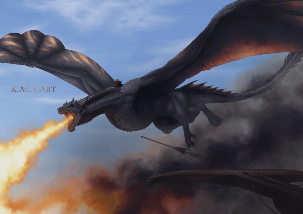 Ilustração de Rhaenys e Meraxes
