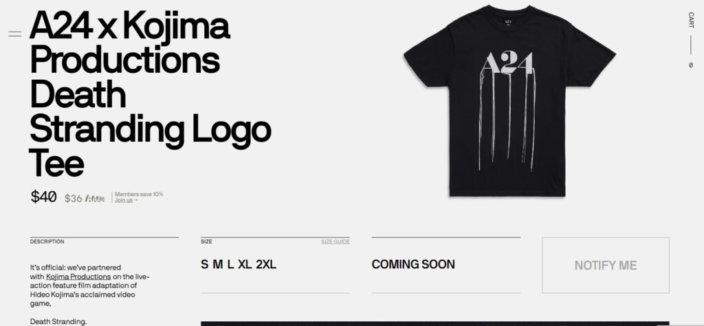 Camiseta da A24 de Death Stranding