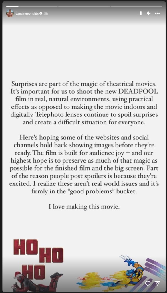 Post de Ryan Reynolds sobre spoilers de Deadpool 3