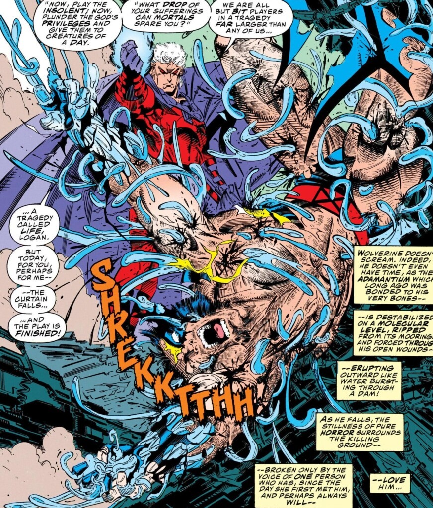 Wolverine perdendo o adamantium em seus ossos