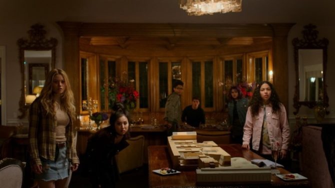 From left: Karolina Dean (Virginia Gardner), Nico Minoru (Lyrica Okano), Alex Wilder (Rhenzy Feliz), Chase Stein (Gregg Sulkin), Gert Yorkes (Ariela Barer) and Molly Hernandez (Allegra Acosta), shown.